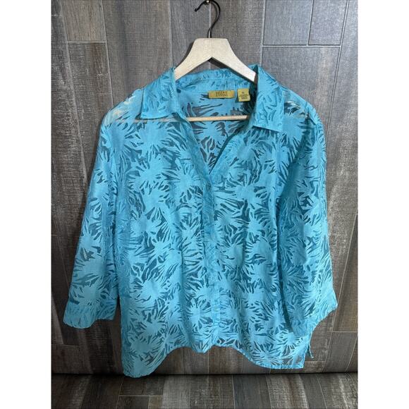 VALERIE STEVENS - WOMEN'S BLUE 3/4 SLEEVE BUTTON-UP BLOUSE SIZE XL - Picture 1 of 5